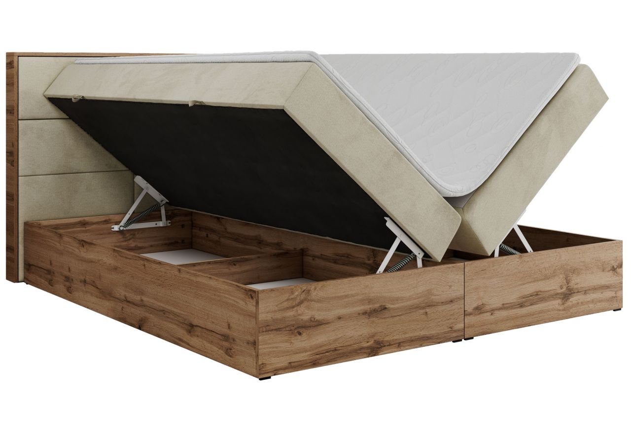 Łóżko kontynentalne ALBERO 2 120x200 - H4 - beżowy, welwet