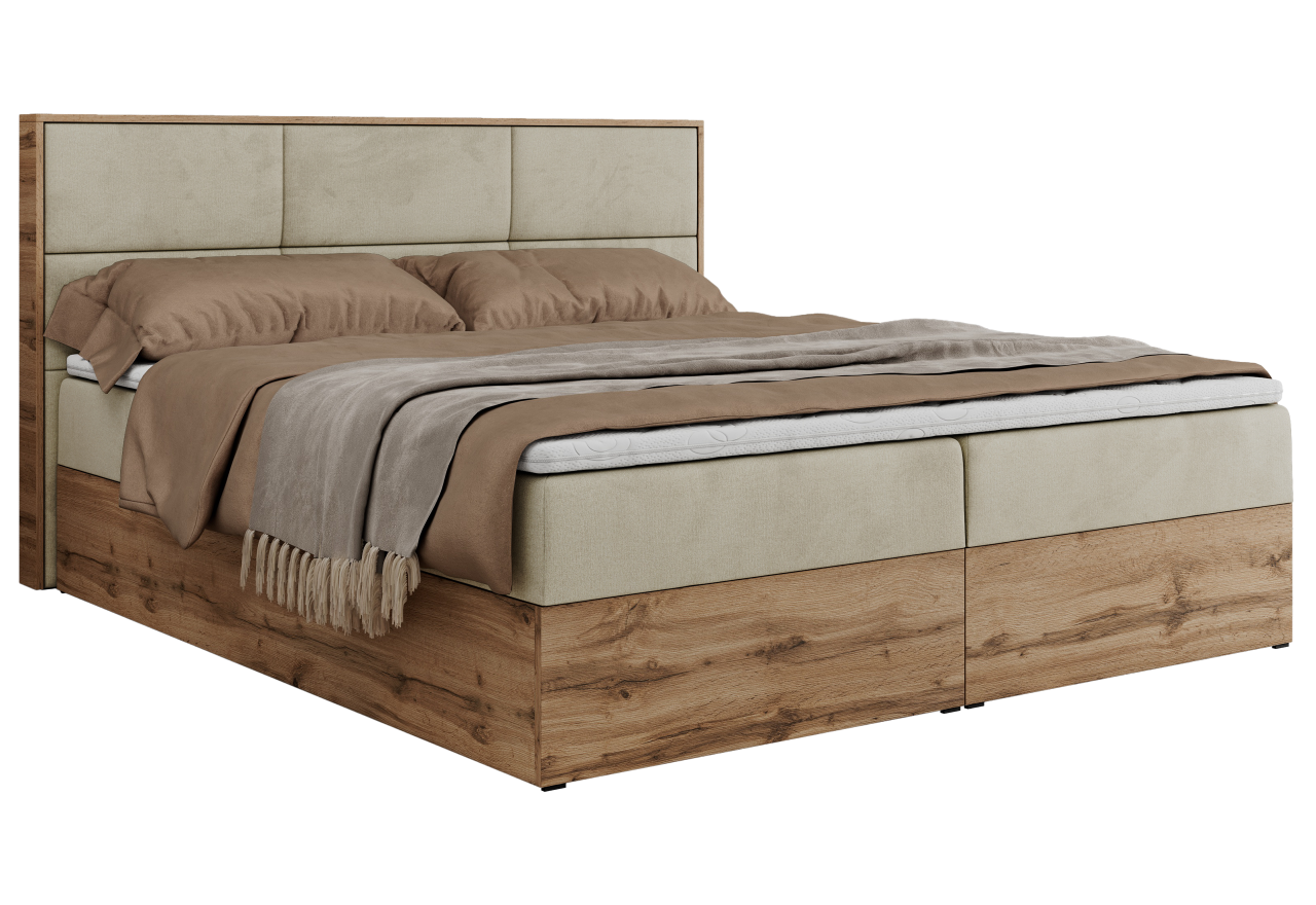 Łóżko kontynentalne ALBERO 2 200x200 - H3 - beżowy, welwet