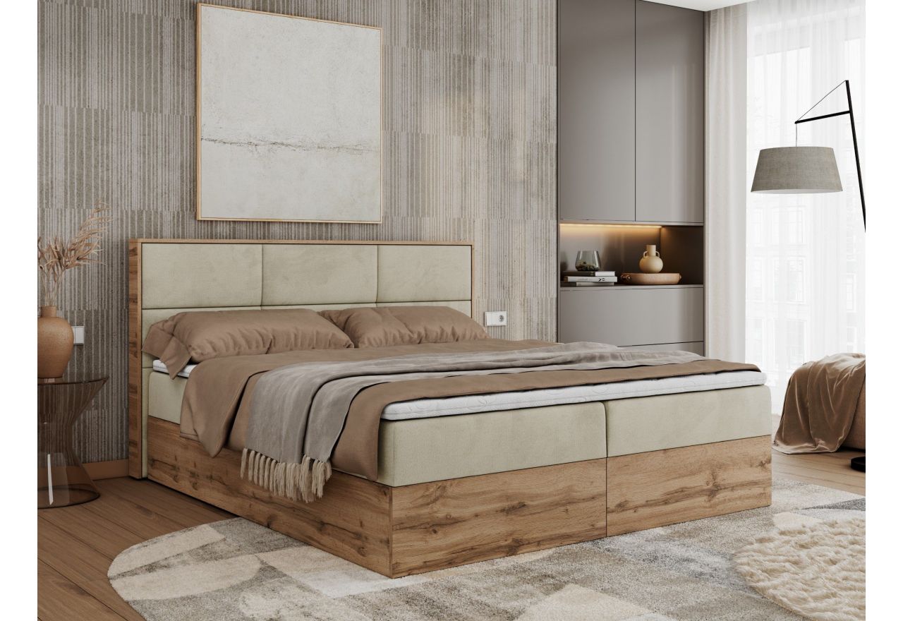 Łóżko kontynentalne ALBERO 2 180x200 - H3 - beżowy, welwet