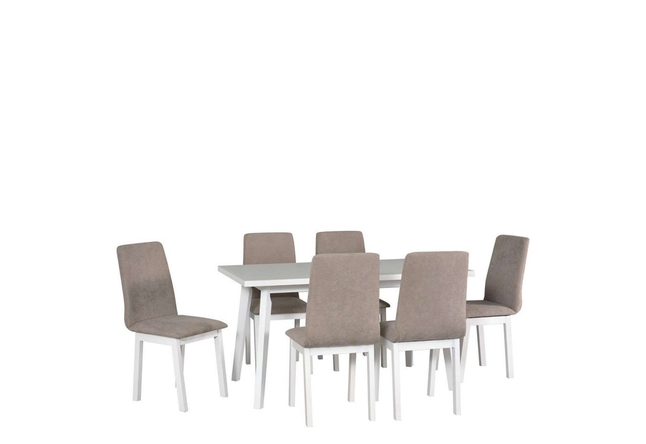Modny zestaw mebli z tapicerowanymi krzesłami i rozkładanym stołem - stół COMA 5 + krzesła REM 5
