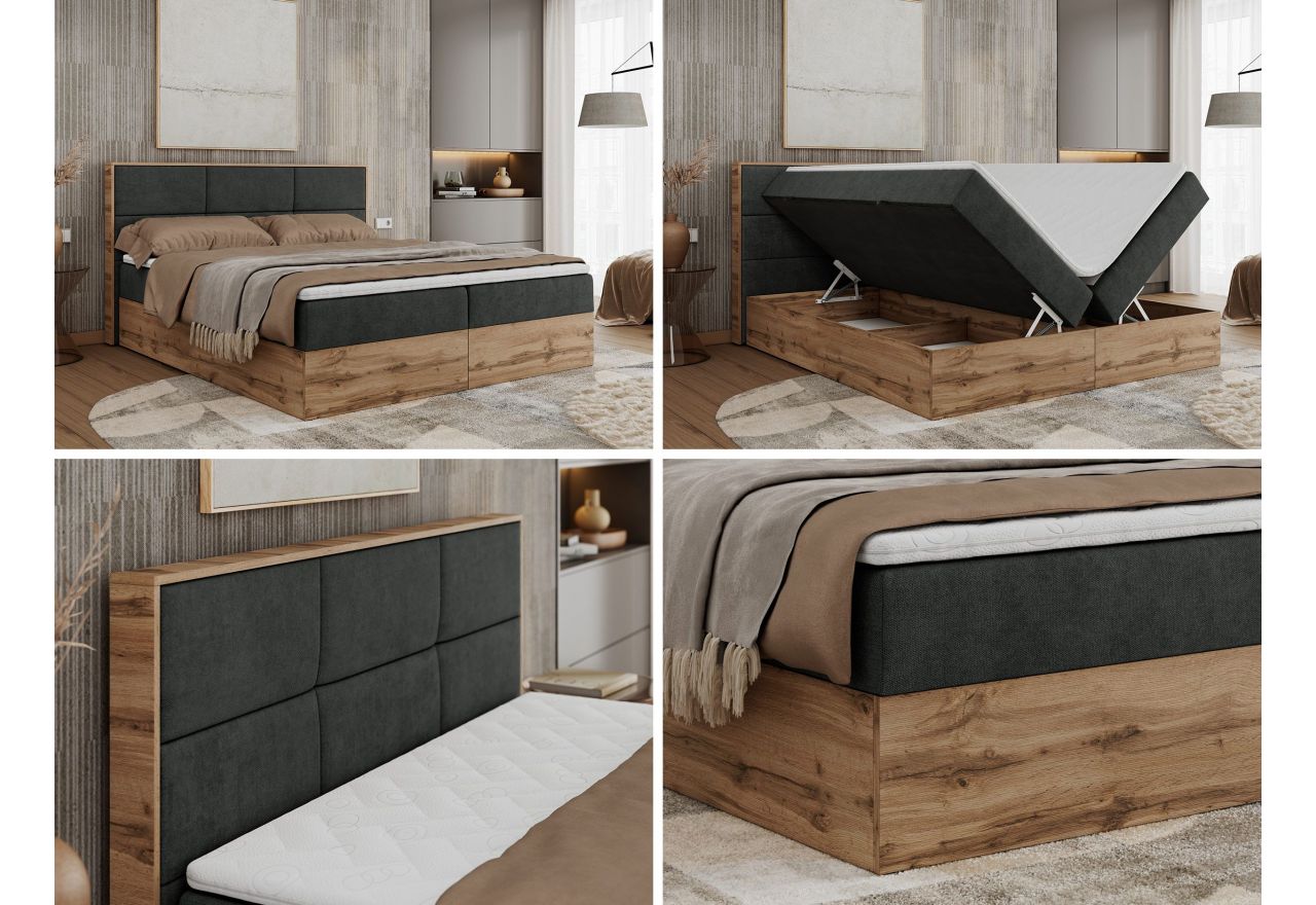 Łóżko kontynentalne ALBERO 2 120x200 - H4 - ciemnoszary, struktura