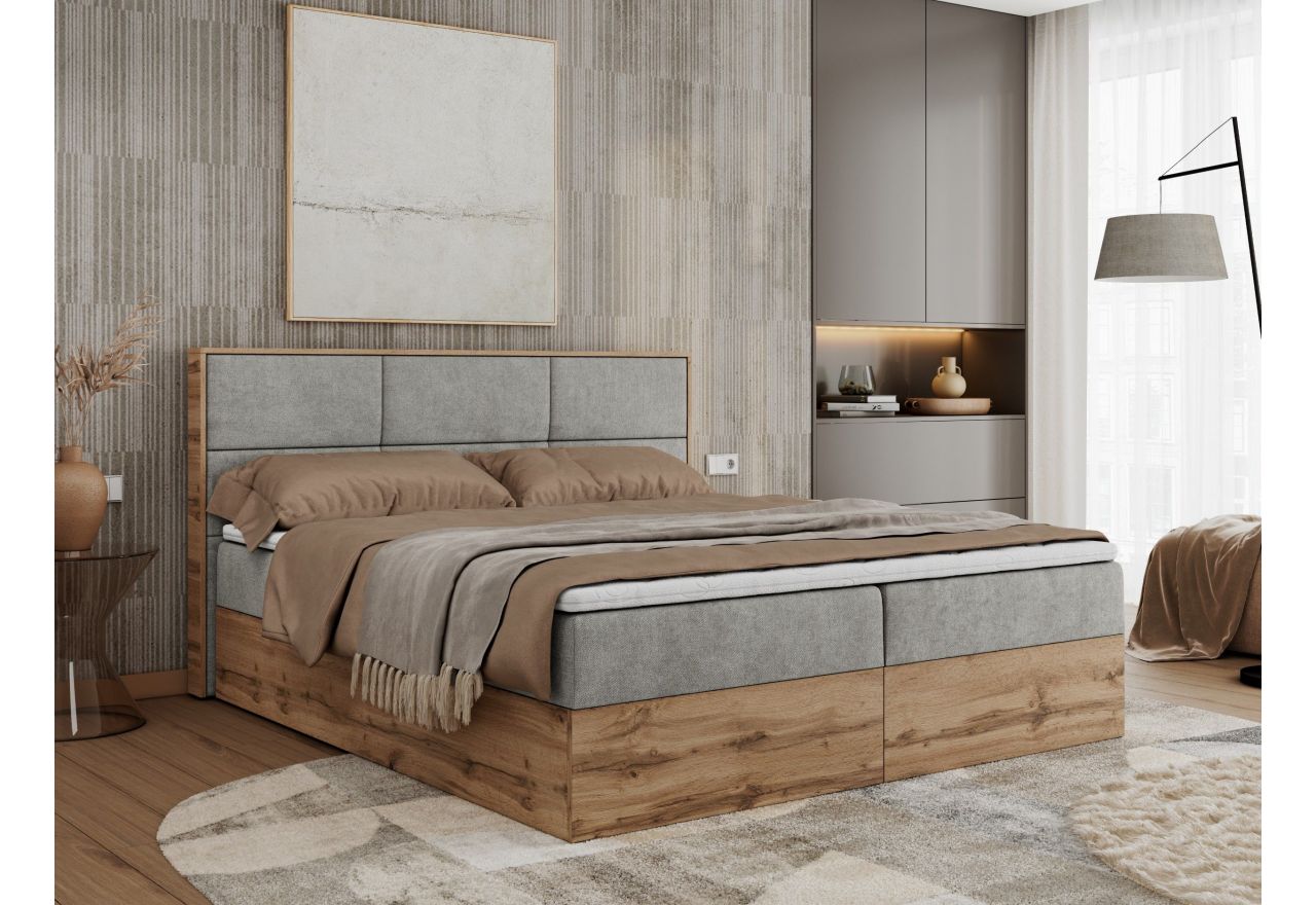 Łóżko kontynentalne ALBERO 2 160x200 - H3 - jasnoszary, struktura