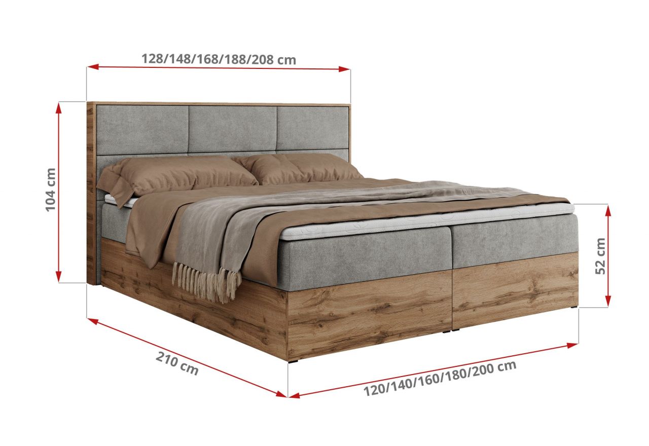 Łóżko kontynentalne ALBERO 2 160x200 - H3 - jasnoszary, struktura