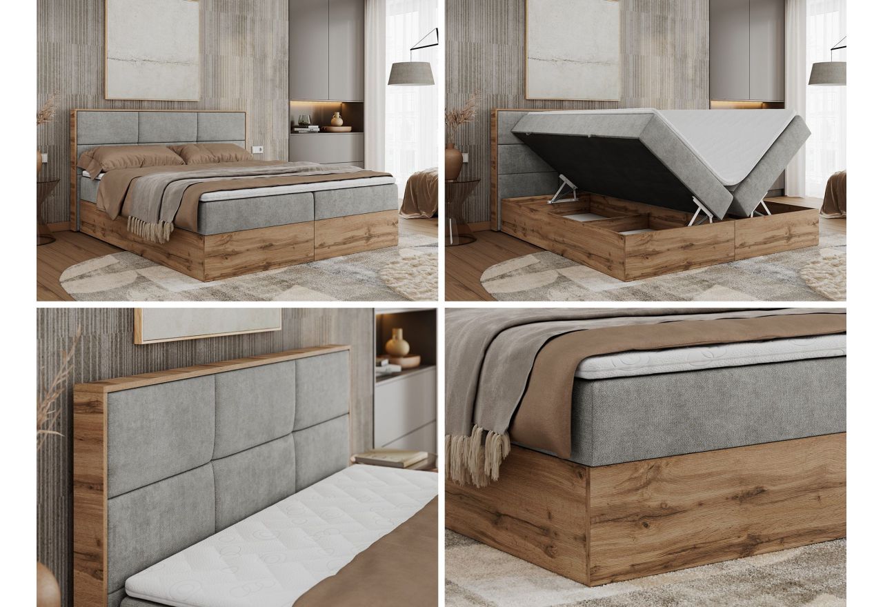 Łóżko kontynentalne ALBERO 2 140x200 - H3 - jasnoszary, struktura