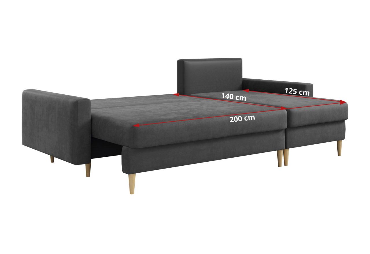 Narożnik LANG L - uniwersalny - szary, welwet