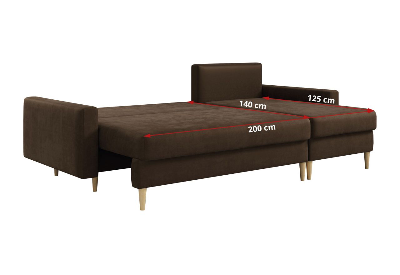 Narożnik LANG L - uniwersalny - brązowy, welwet