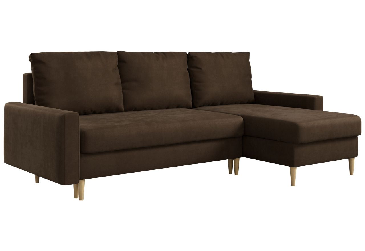 Narożnik LANG L - uniwersalny - brązowy, welwet