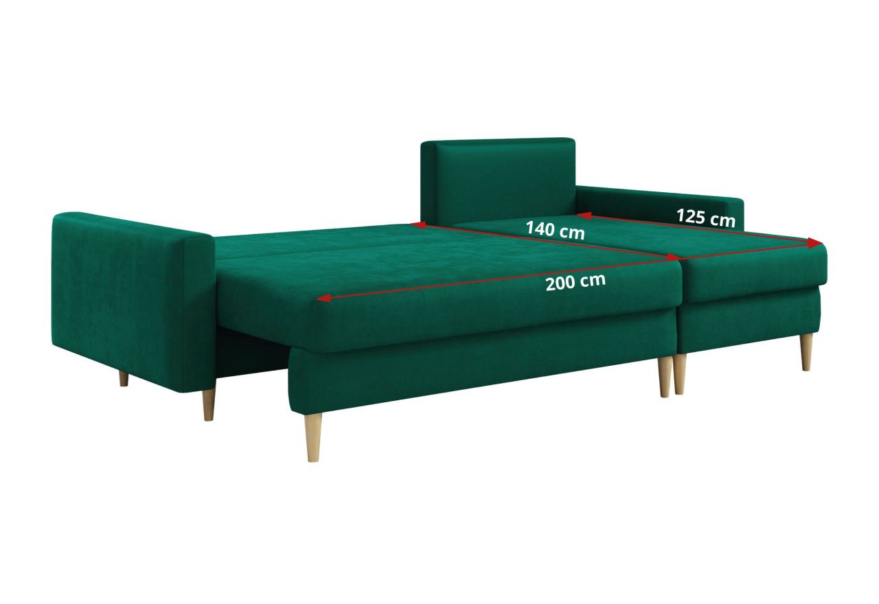 Narożnik LANG L - uniwersalny - ciemnozielony, welwet