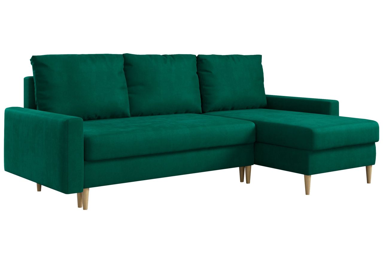 Narożnik LANG L - uniwersalny - ciemnozielony, welwet