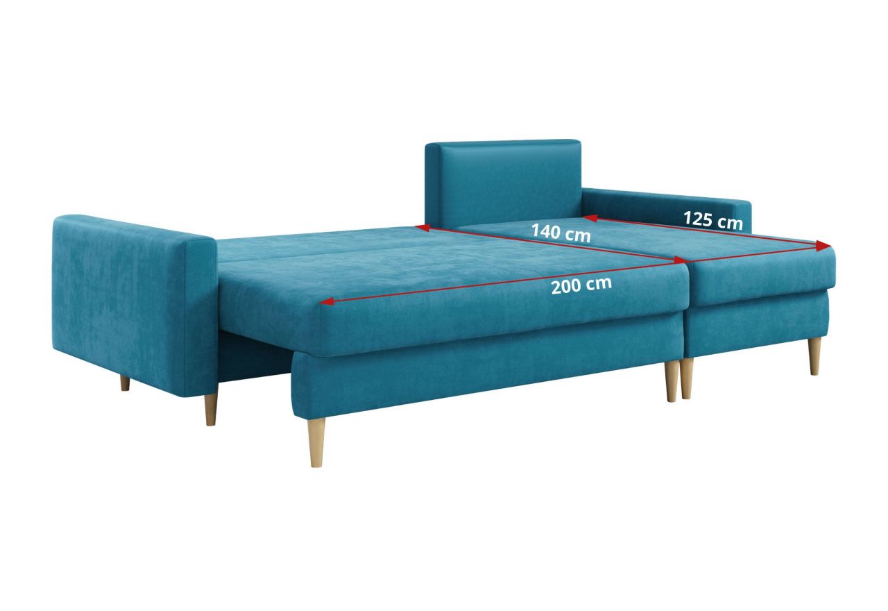 Narożnik LANG L - uniwersalny - niebieski, welwet