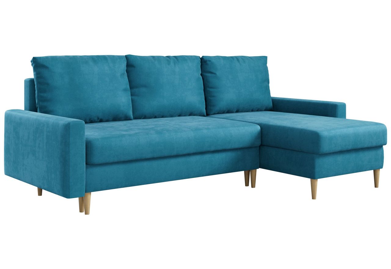 Narożnik LANG L - uniwersalny - niebieski, welwet