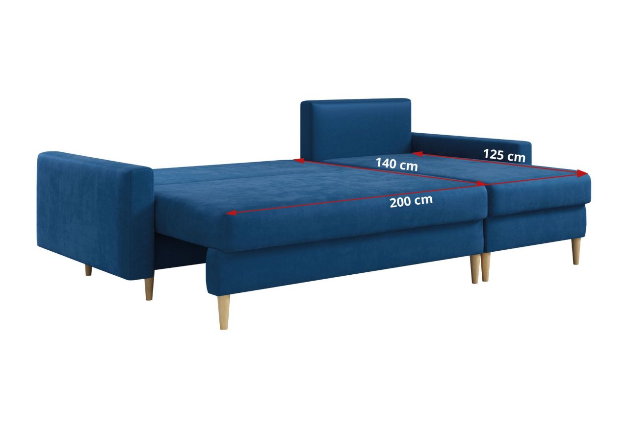 Narożnik LANG L - uniwersalny - ciemnoniebieski, welwet