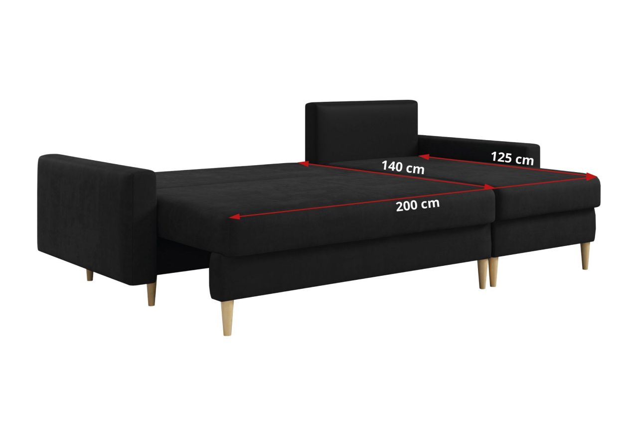 Narożnik LANG L - uniwersalny - czarny, welwet