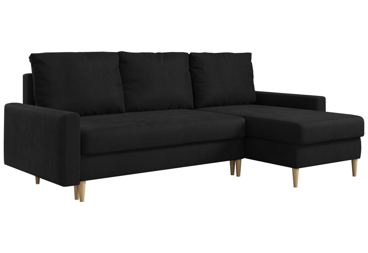 Narożnik LANG L - uniwersalny - czarny, welwet