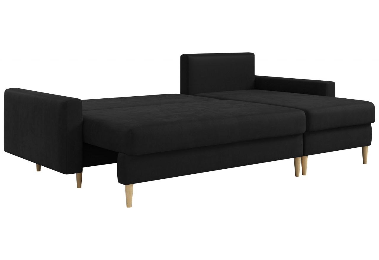 Narożnik LANG L - uniwersalny - czarny, welwet