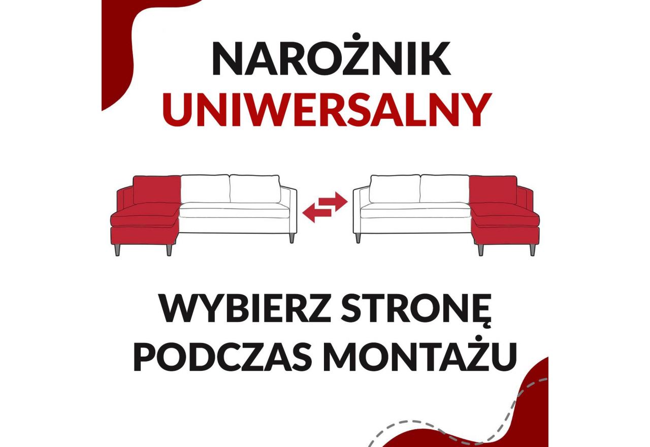 Narożnik LANG L - uniwersalny - czarny, welwet