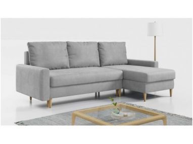 Narożnik LANG L - uniwersalny - jasnoszary, welwet