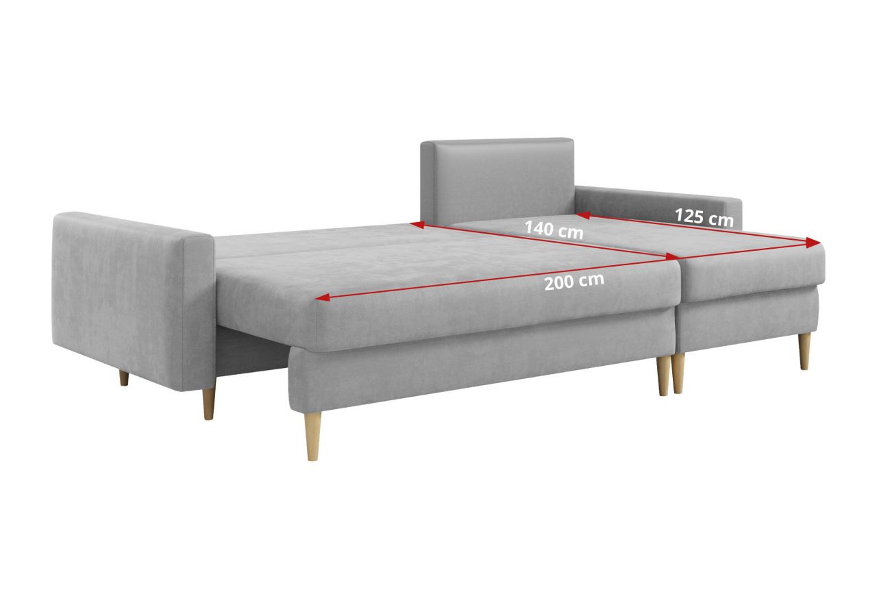 Narożnik LANG L - uniwersalny - jasnoszary, welwet