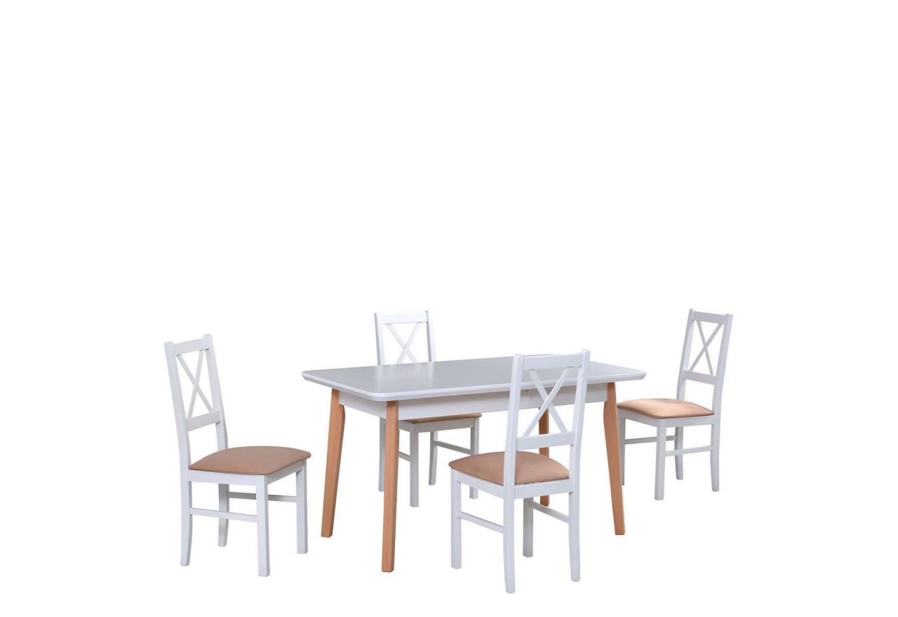 Elegancki zestaw mebli z krzesłami do kuchni w stylu skandynawskim - stół COMA 7 + krzesła NUN 10