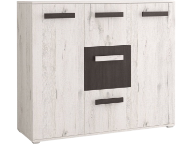 Komoda dwudrzwiowa z szufladami w nowoczesnym stylu do pokoju i salonu - IVA Dąb craft biały / Sosna czarna