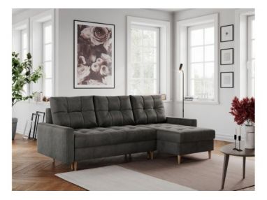 Narożnik COLIN L - uniwersalny - ciemnoszary, welwet