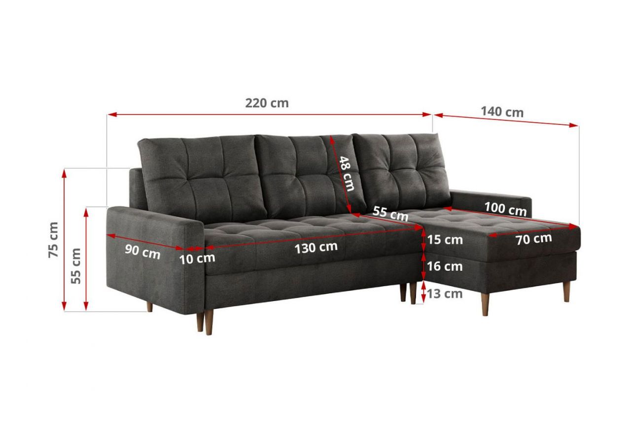 Narożnik COLIN L - uniwersalny - ciemnoszary, welwet