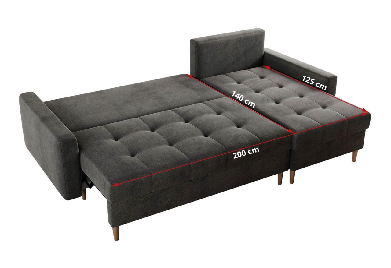 Narożnik COLIN L - uniwersalny - ciemnoszary, welwet