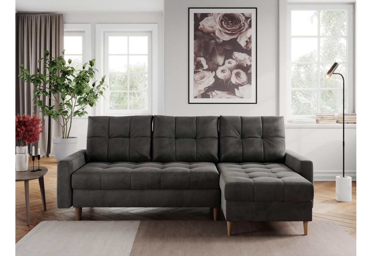 Narożnik COLIN L - uniwersalny - ciemnoszary, welwet