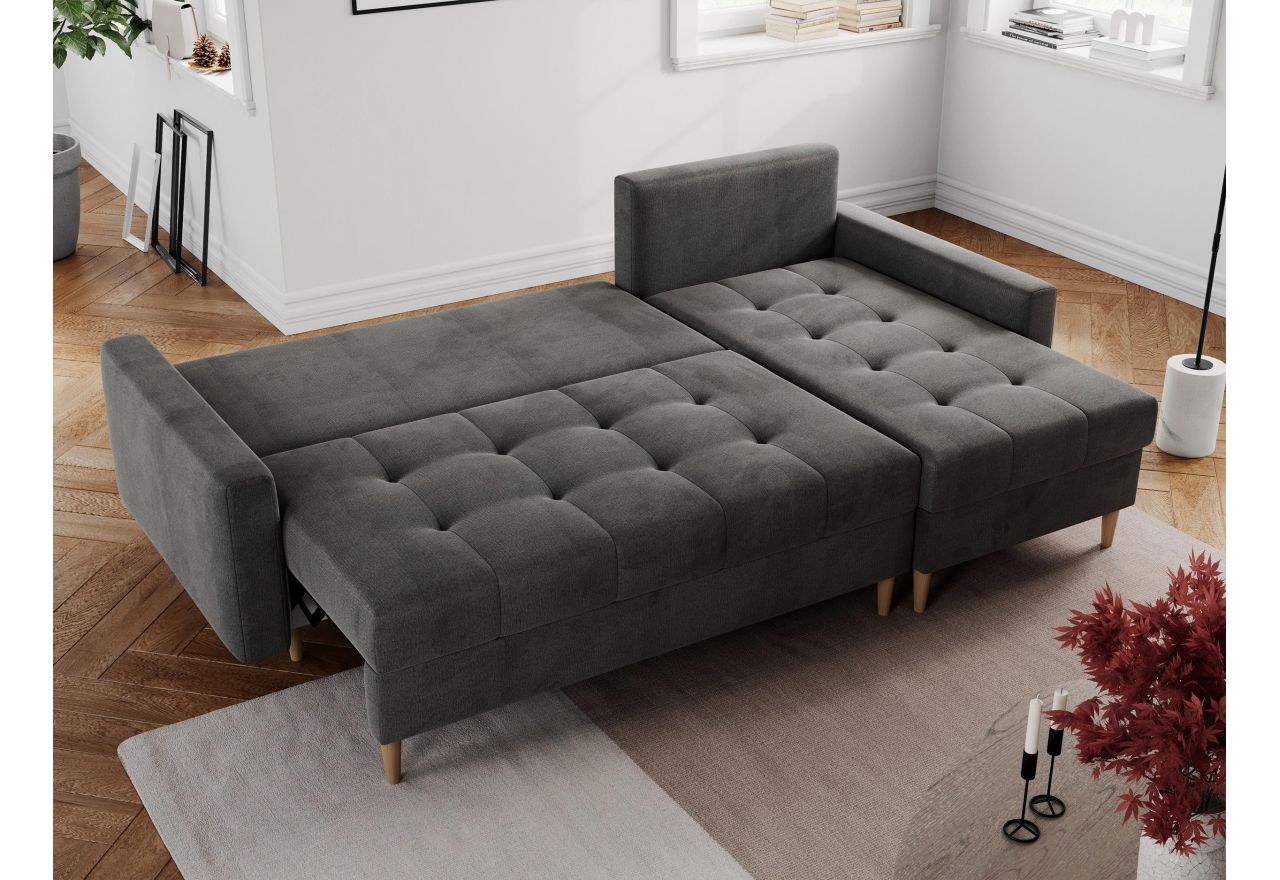 Narożnik COLIN L - uniwersalny - ciemnoszary, welwet