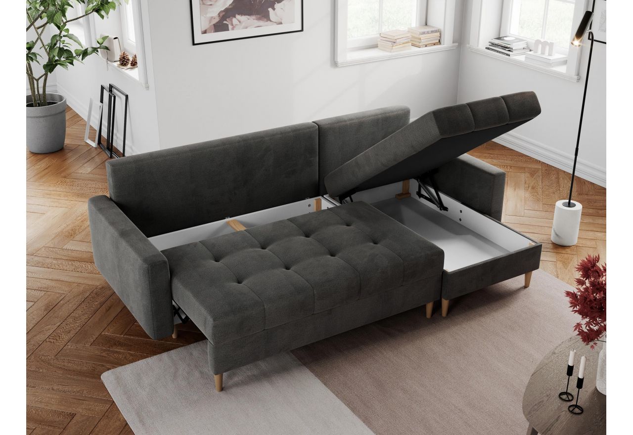 Narożnik COLIN L - uniwersalny - ciemnoszary, welwet