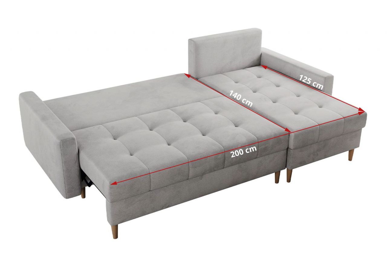 Narożnik COLIN L - uniwersalny - jasnoszary, welwet