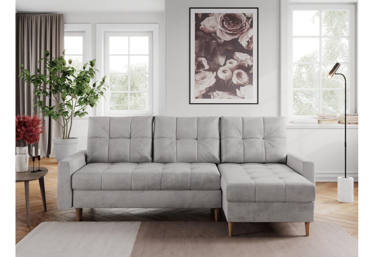 Narożnik COLIN L - uniwersalny - jasnoszary, welwet