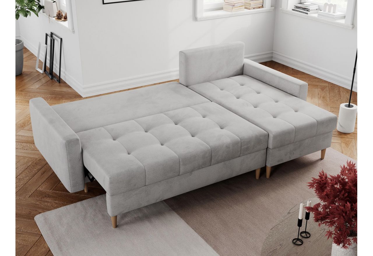 Narożnik COLIN L - uniwersalny - jasnoszary, welwet