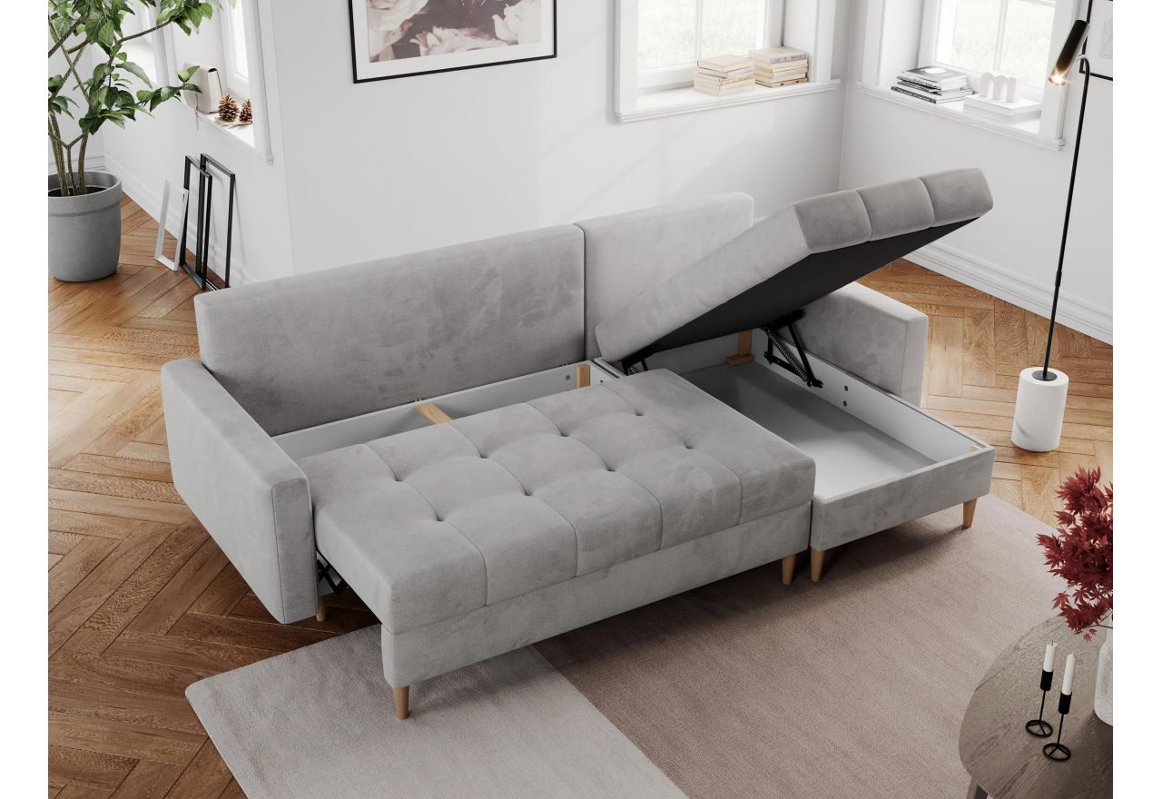 Narożnik COLIN L - uniwersalny - jasnoszary, welwet