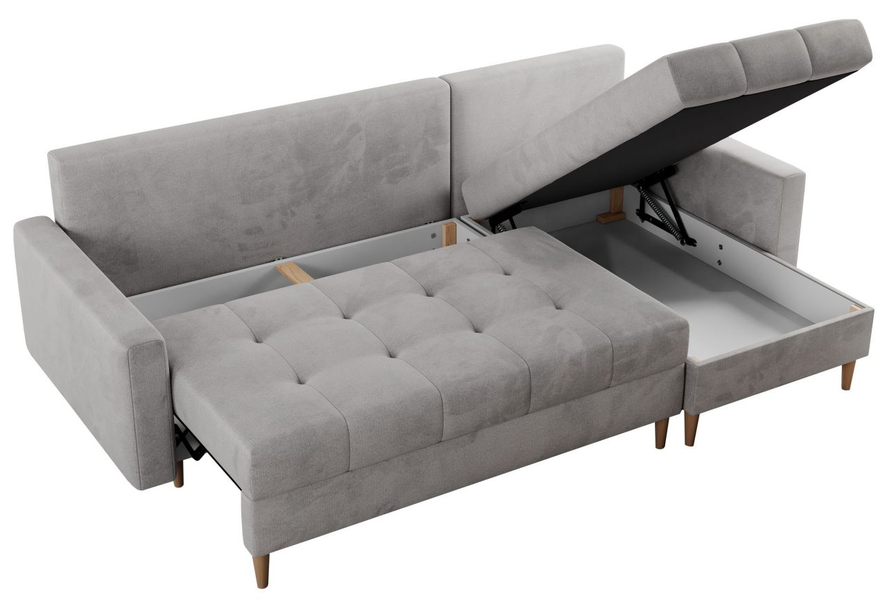 Narożnik COLIN L - uniwersalny - jasnoszary, welwet