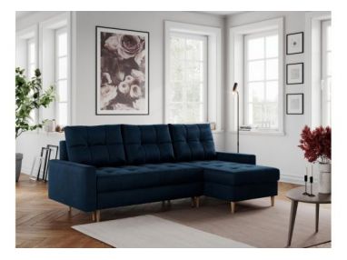 Narożnik COLIN L - uniwersalny - ciemnoniebieski, welwet