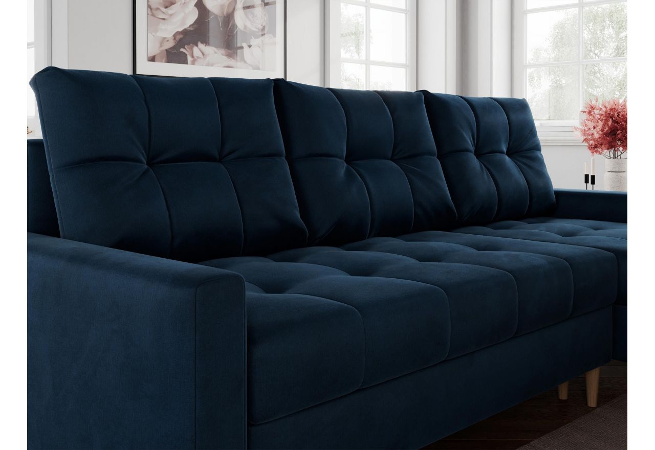 Narożnik COLIN L - uniwersalny - ciemnoniebieski, welwet