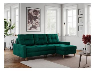 Narożnik COLIN L - uniwersalny - ciemnozielony, welwet