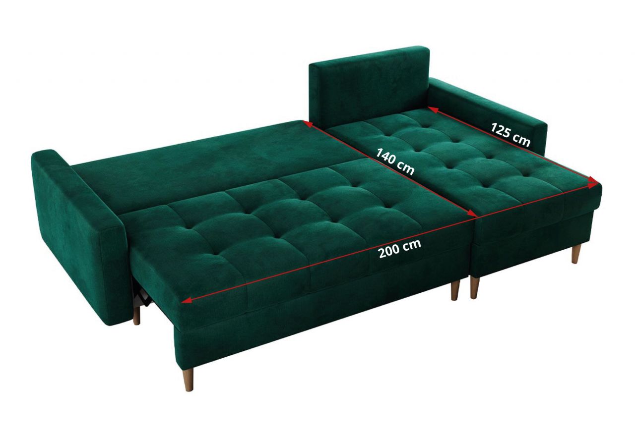 Narożnik COLIN L - uniwersalny - ciemnozielony, welwet