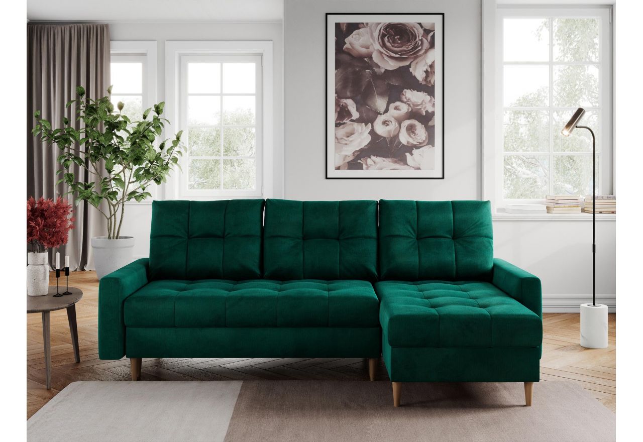 Narożnik COLIN L - uniwersalny - ciemnozielony, welwet