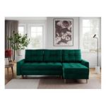 Narożnik COLIN L - uniwersalny - ciemnozielony, welwet