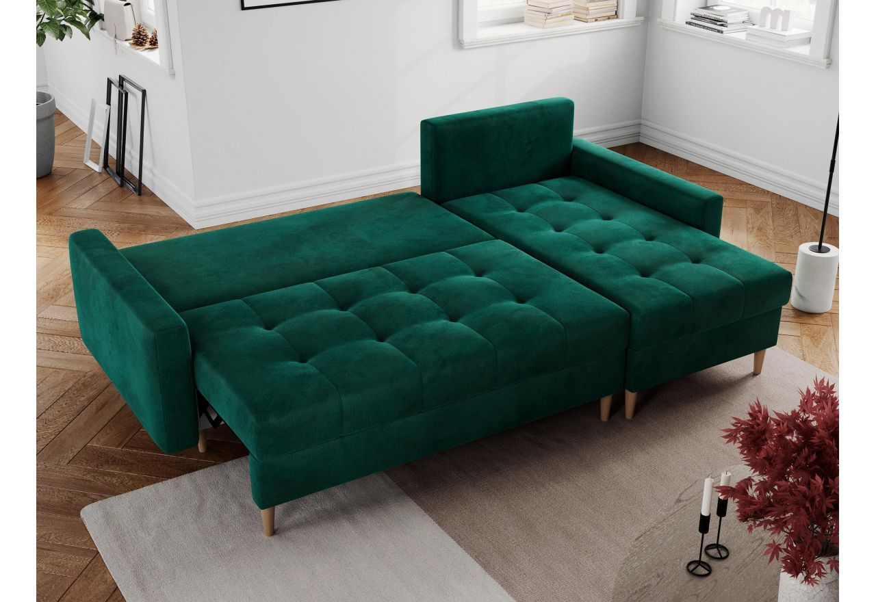 Narożnik COLIN L - uniwersalny - ciemnozielony, welwet