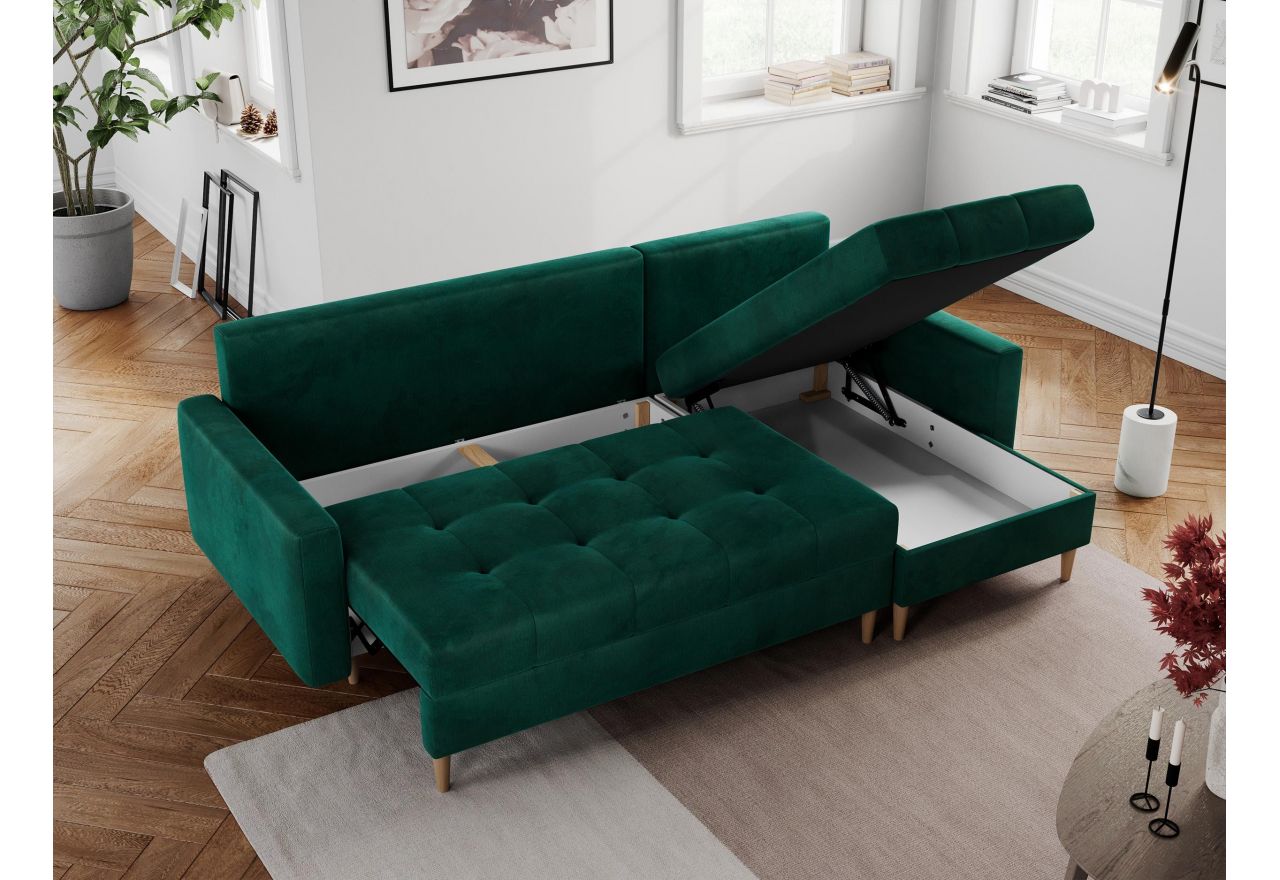 Narożnik COLIN L - uniwersalny - ciemnozielony, welwet