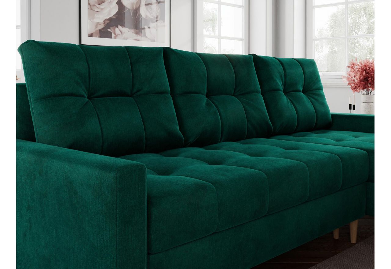 Narożnik COLIN L - uniwersalny - ciemnozielony, welwet