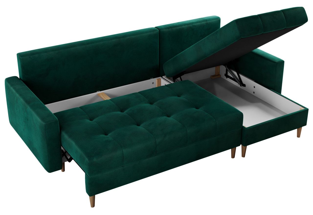 Narożnik COLIN L - uniwersalny - ciemnozielony, welwet