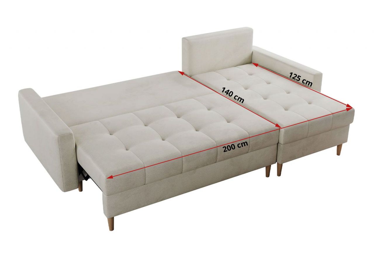 Narożnik COLIN L - uniwersalny - beżowy, welwet