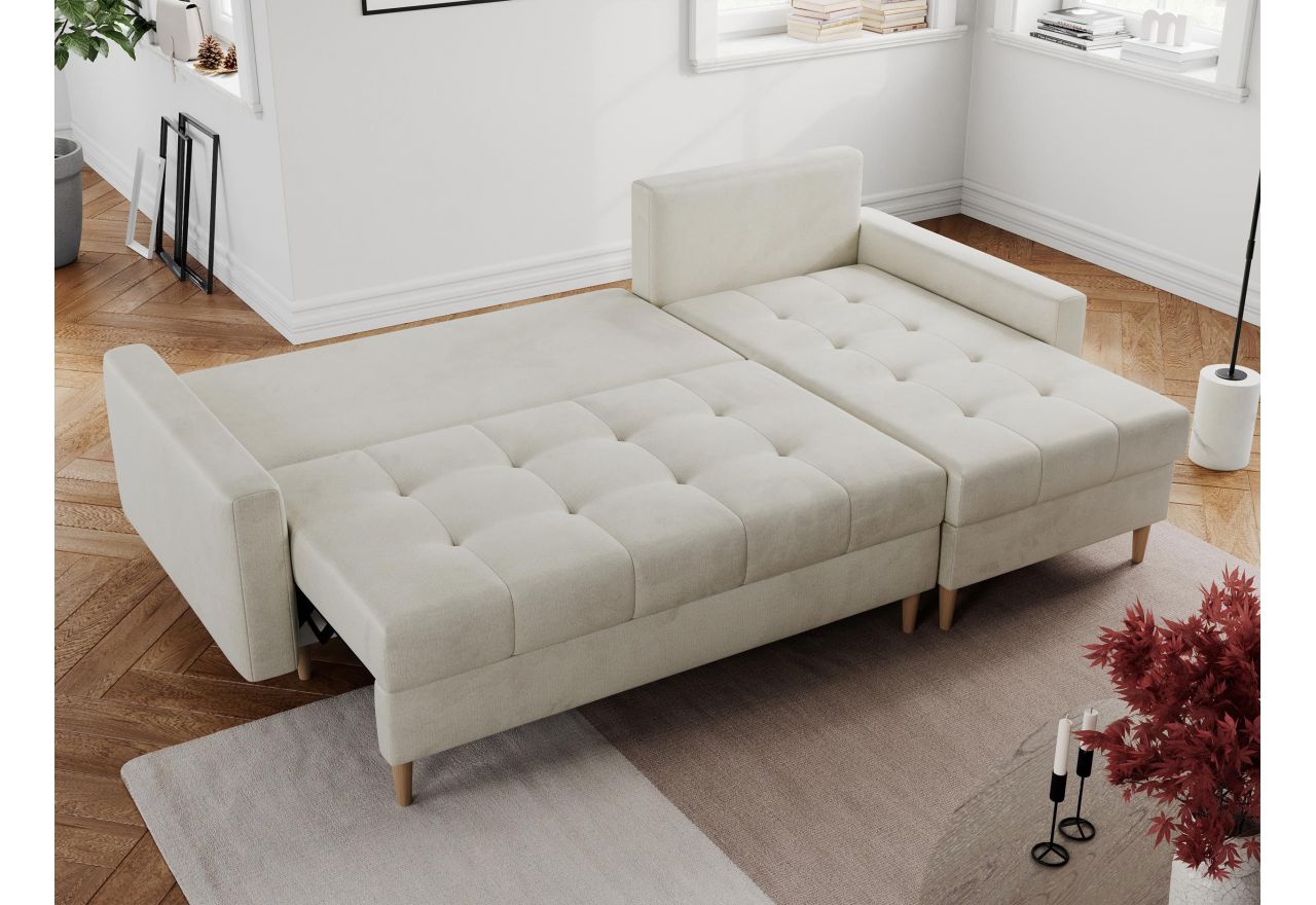 Narożnik COLIN L - uniwersalny - beżowy, welwet