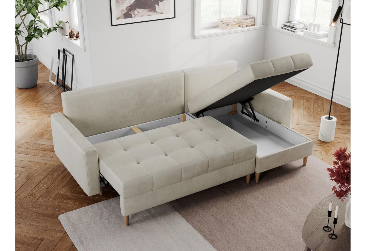 Narożnik COLIN L - uniwersalny - beżowy, welwet