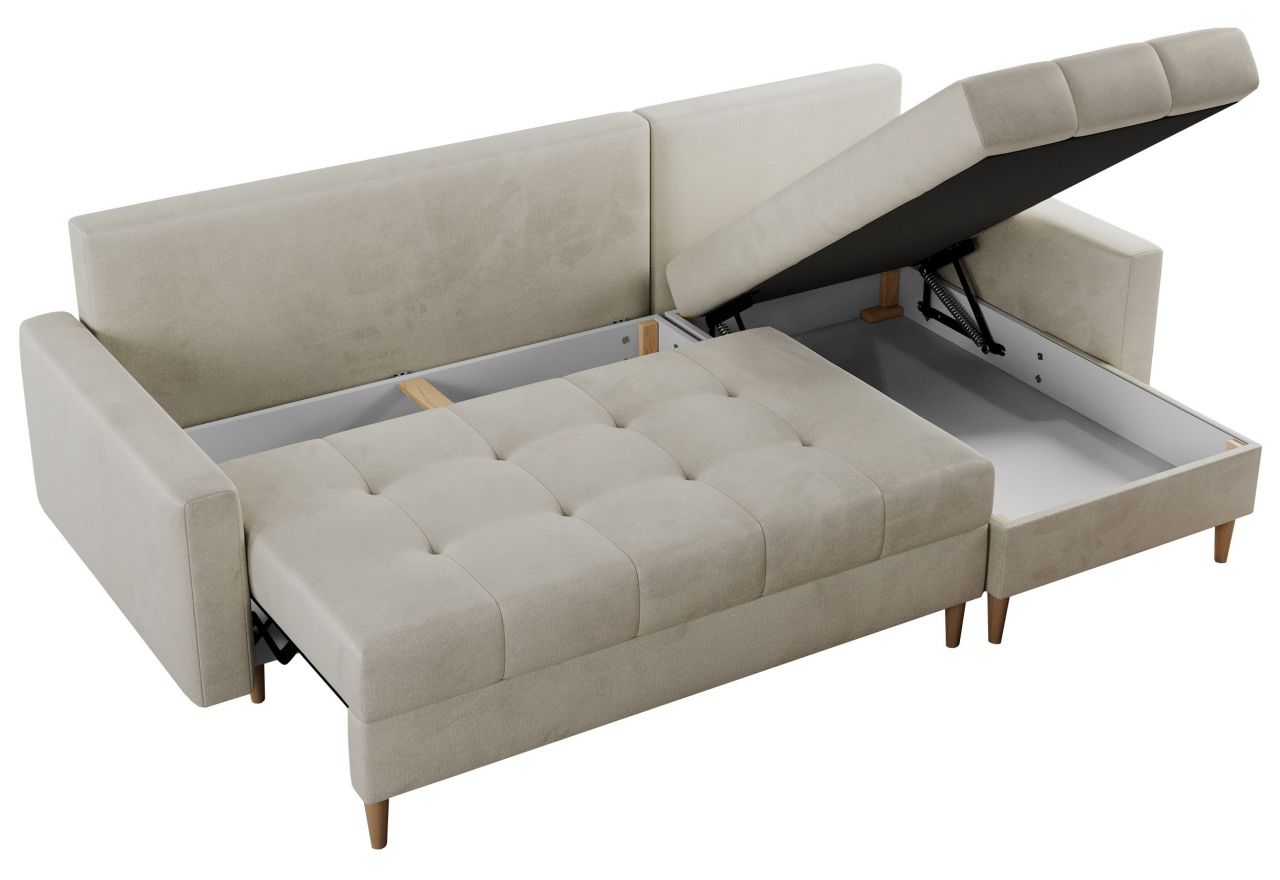 Narożnik COLIN L - uniwersalny - beżowy, welwet