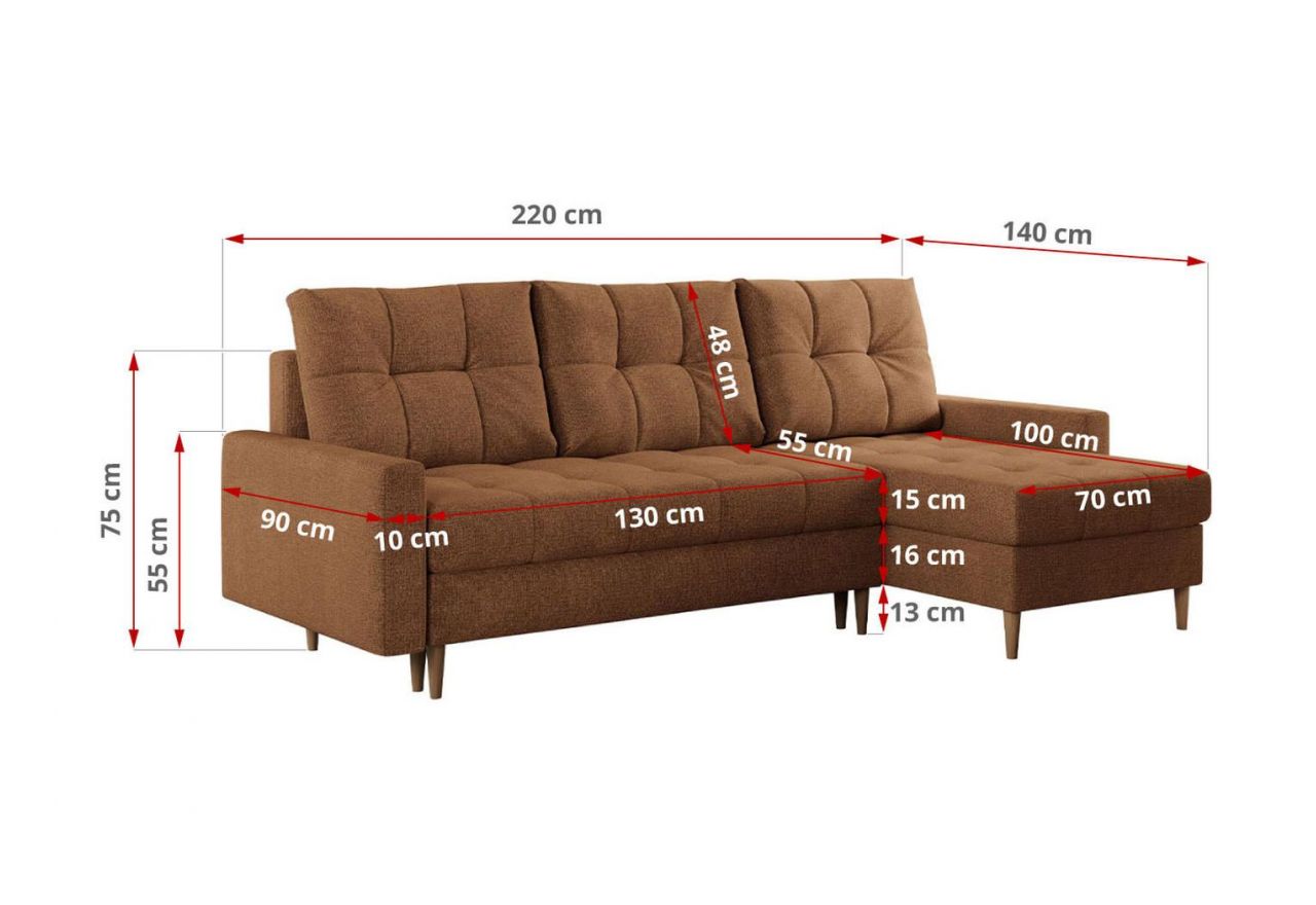 Narożnik COLIN L - uniwersalny - pomarańczowy, struktura